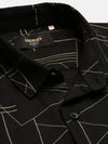 Men Spread Collar Printed Slim Fit Black Shirt-Kota-2798-Black