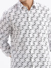 Men Spread Collar Printed Slim Fit White Shirt-Kota-2800-White