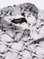 Men Spread Collar Printed Slim Fit White Shirt-Kota-2800-White