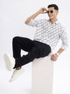 Men Spread Collar Printed Slim Fit White Shirt-Kota-2800-White