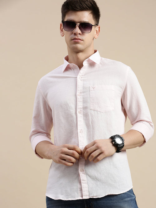 Men Spread Collar Solid Pink Shirt-Kufflinen-5189-Pink