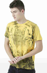 Huetrap Yellow Mens Short Sleeve Graphic Printed Tshirt-HT17MKGRAYLW00613