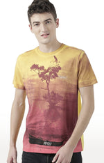 Huetrap Yellow Mens Short Sleeve Graphic Printed Tshirt-HT17MKGRAYLW00628