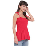 Aawari Cotton Plain Strap Crop Top For Girls and Women Red-AM077-Red