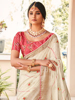 Saree Mall Women's Cotton Blend Off White Embellished Celebrity Saree With Blouse Piece-LAJRI11972