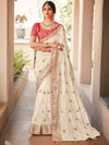 Saree Mall Women's Cotton Blend Off White Embellished Celebrity Saree With Blouse Piece-LAJRI11972