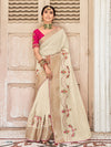 Saree Mall Women's Cotton Blend Off White Woven Design Designer Saree With Blouse Piece-LAJRI12058