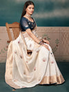 Saree Mall Women's Cotton Blend White Woven Design Designer Saree With Blouse Piece-LAJRI4262