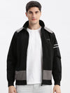 Men Colourblocked Mock Collar Black Bomber Jacket Comes with Detachable Hoodie-LBR-104-Black