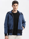 Men Colourblocked Mock Collar Blue Bomber Jacket Comes with Detachable Hoodie-LBR-104-Blue