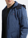 Men Colourblocked Mock Collar Blue Bomber Jacket Comes with Detachable Hoodie-LBR-104-Blue