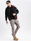 Men Colourblocked Mock Collar Navy Blue Bomber Jacket Comes with Detachable Hoodie-LBR-104-Navyblue