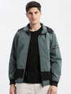 Men Colourblocked Mock Collar Teal Bomber Jacket Comes with Detachable Hoodie-LBR-104-Teal