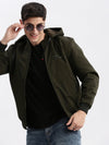 Men Solid Mock Collar Olive Bomber Jacket Comes with Detachable Hoodie-LBR-1709-Olive