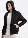 Men Solid Mock Collar Black Bomber Jacket Comes with Detachable Hoodie-LBR-1712-Black