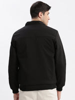 Men Solid Mock Collar Black Bomber Jacket Comes with Detachable Hoodie-LBR-1712-Black