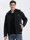 Men Solid Mock Collar Navy Blue Bomber Jacket Comes with Detachable Hoodie-LBR-209-Navyblue