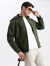 Men Solid Mock Collar Olive Bomber Jacket Comes with Detachable Hoodie-LBR-209-Olive