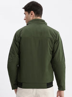 Men Solid Mock Collar Olive Bomber Jacket Comes with Detachable Hoodie-LBR-209-Olive