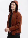 Men Solid Mock Collar Rust Bomber Jacket Comes with Detachable Hoodie-LBR-209-Rust