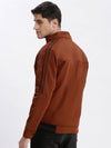 Men Solid Mock Collar Rust Bomber Jacket Comes with Detachable Hoodie-LBR-209-Rust