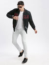 Men Typography Mandarin Collar Navy Blue Puffer Jacket-LBR-211-B-Navyblue