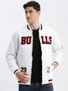 Men Typography Mandarin Collar White Puffer Jacket-LBR-211-B-White