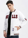 Men Typography Mandarin Collar White Puffer Jacket-LBR-211-B-White