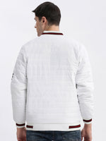 Men Typography Mandarin Collar White Puffer Jacket-LBR-211-B-White