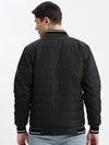 Men Typography Mandarin Collar Black Puffer Jacket-LBR-212-B-Black