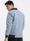 Men Typography Mandarin Collar Grey Puffer Jacket-LBR-212-B-Grey