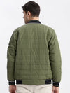 Men Typography Mandarin Collar Olive Puffer Jacket-LBR-212-B-Olive