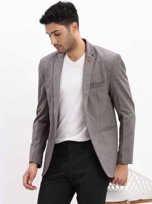 Men Striped Grey Single Breasted Blazer-LBR-2410-Grey