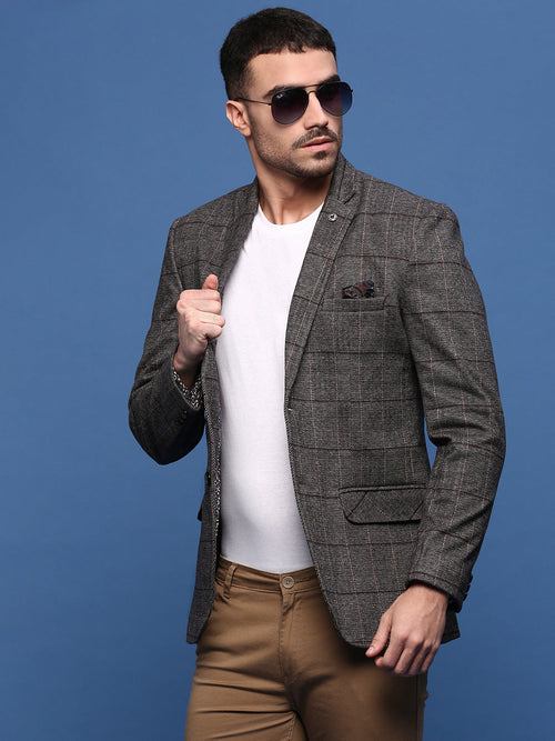 Men Brown Slim Fit Single Breasted Blazer-LBR-2498-Brown