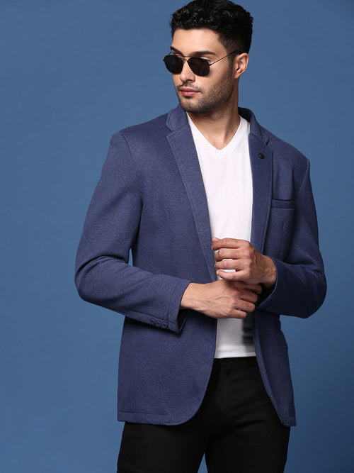 Men Navy Blue Slim Fit Single Breasted Blazer-LBR-4500A-Navyblue