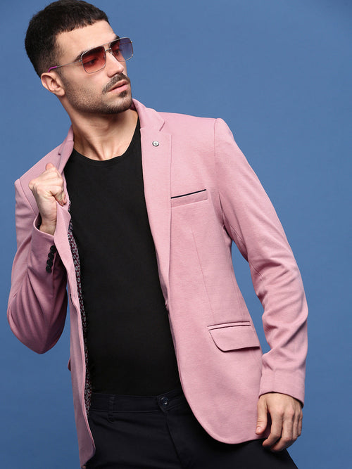 Men Peach Slim Fit Single Breasted Blazer-LBR-7000-Peach