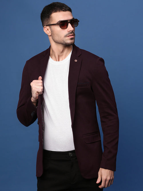 Men Purple Slim Fit Single Breasted Blazer-LBR-7000-Purple