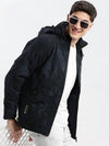 Men Abstract Mock Collar Navy Blue Puffer Jacket Comes with Detachable Hoodie-LBR-720-Navyblue