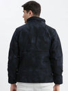 Men Abstract Mock Collar Navy Blue Puffer Jacket Comes with Detachable Hoodie-LBR-720-Navyblue