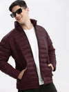 Men Solid Mock Collar Burgundy Puffer Jacket-LBR-816-Burgundy