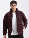 Men Solid Mock Collar Burgundy Puffer Jacket-LBR-816-Burgundy