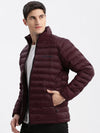 Men Solid Mock Collar Burgundy Puffer Jacket-LBR-816-Burgundy