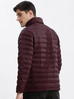 Men Solid Mock Collar Burgundy Puffer Jacket-LBR-816-Burgundy