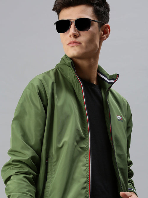 Men Solid Green Sporty Jacket-LBR113-Green