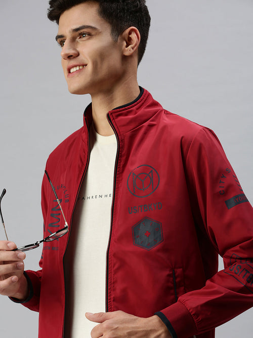 Men Printed Red Sporty Jacket-LBR125-Red