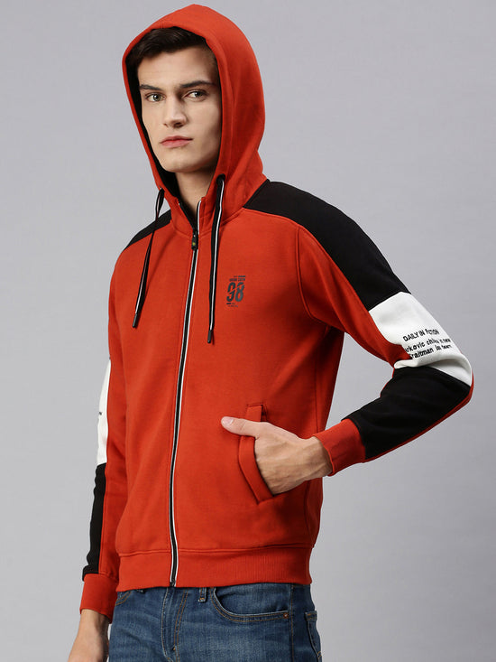 Men Hooded Solid Orange Sweatshirt-LBR1529-Orange