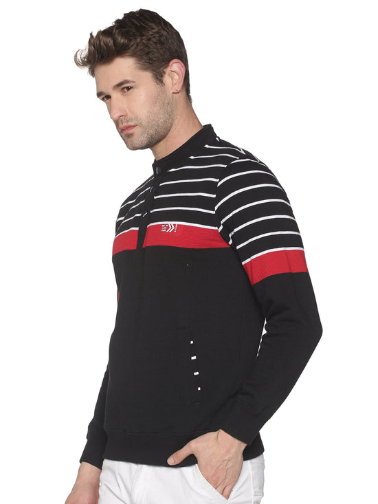 Men Striped Black Sweatshirt-LBR1555-Black