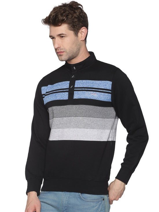 Men Striped Black Sweatshirt-LBR1556-Blackblue