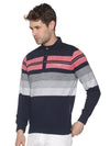 Men Striped Navy Blue Sweatshirt-LBR1556-Navypink