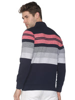 Men Striped Navy Blue Sweatshirt-LBR1556-Navypink